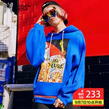 玛玛绨秋装女2018新款蓝色连帽卫衣松松垮垮韩版宽松pp home上衣图片