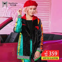 玛玛绨秋冬女2018新款西装连帽丝绒撞色港风经典复古宽松潮牌外套图片