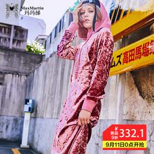 玛玛绨丝绒连帽连衣裙秋冬2018新款修身长袖收腰时尚中长款卫衣裙图片