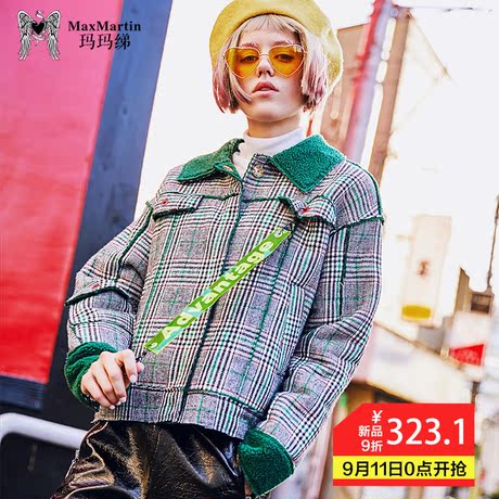 玛玛绨格子短外套秋冬装2018新款港味复古怪味少女休闲单排扣夹克商品大图