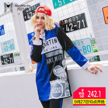 玛玛绨秋装女2018新款长袖直筒裙子潮流字母印花撞色连衣裙polo领图片