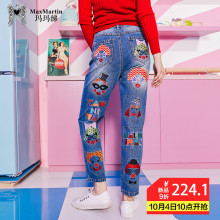 玛玛绨牛仔裤女秋冬2018新款直筒韩版高腰显瘦港味复古chic风裤子图片