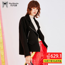 玛玛绨黑色不规则拉链毛呢外套女秋冬2018新款韩版宽松短款外套潮图片