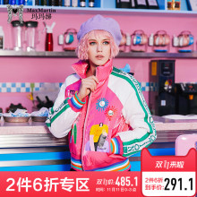 玛玛绨2018秋冬新款拼接卡通印花羽绒服女白鸭绒修身运动短款外套图片