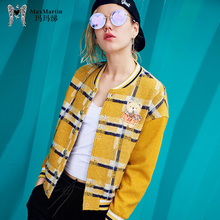 玛玛绨2018秋装新款英伦风格纹毛呢短外套女刺绣修身夹克棒球服潮图片