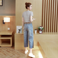 牛仔裤女套装2018夏季新品韩版休闲裤阔腿裤七分裤时尚减龄女裤子