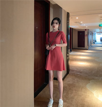 2019款 连衣裙女春秋新款 女装 春装 打底裙圆领收腰显瘦纯色百搭短裙