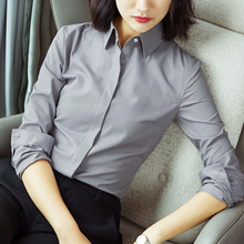 雀后衬衣女夏长袖2018新款韩版修身工作服ol工装职业正装灰色衬衫图片