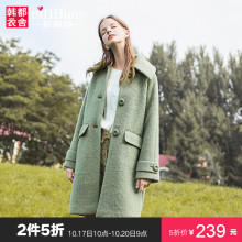 尼班诗2018冬装新款女装宽松中长款毛呢外套纯色羊毛呢子大衣女芊图片