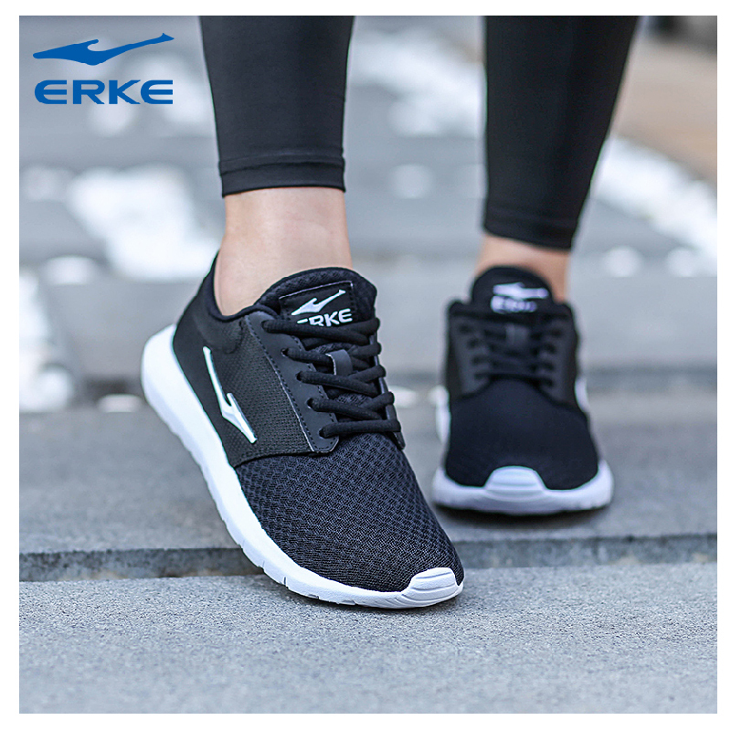 ERKE Women's Shoes Sneakers Summer New Running Shoes Student Mesh Breathable Casual Shoes Black Travel Shoes