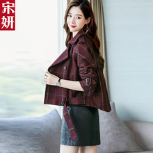 小个子女装格子外套短款春秋季2018新款韩版千鸟格小香风毛呢夹克图片