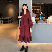 中长款 连衣裙长裙子女 初秋季宽松港味雪纺chic长袖 早秋装 2018新款