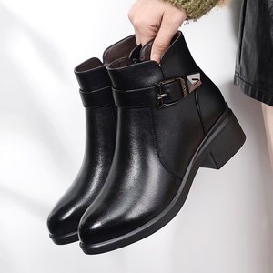 真皮新款冬季加绒高跟鞋