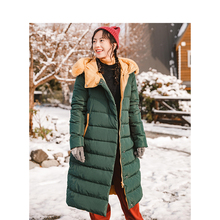 茵曼旗舰店连帽毛领清保暖加厚长款羽绒服2018冬装新款过膝外套图片