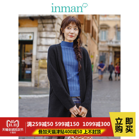 inman茵曼旗舰店慵懒宽松针织开衫毛衣2018秋冬装新款中长款外套商品大图