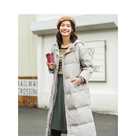 茵曼旗舰店印花连帽长款过膝宽松加厚羽绒服2018冬装新款韩版外套商品大图