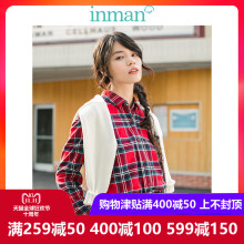 inman茵曼旗舰店纯棉格子衬衫女长袖2018秋装新款职业装衬衣上衣图片