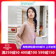 茵曼旗舰店V领宽松休闲落肩套头毛衣2018冬装新款韩版打底针织衫图片