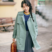 茵曼旗舰店2018秋装新双排扣侧开衩休闲风衣宽松外套女中长款大衣图片