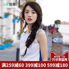 茵曼印花宽松背心无袖T恤女上衣2018夏装新款棉质打底衫半袖小衫图片