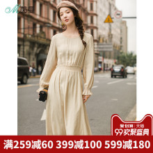 茵曼旗舰店连衣裙2018秋冬装新款圆领喇叭袖显瘦中长裙女裙打底裙图片