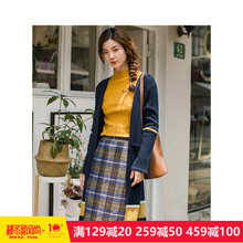 茵曼旗舰店V领条纹毛衣2018秋装新款休闲宽松针织开衫中长款外套图片