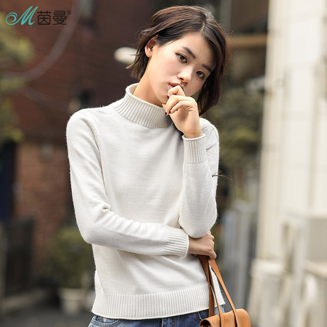 茵曼旗舰店2018秋装新款高领打底衫上衣绣花宽松套头毛衣女针织衫商品大图