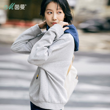 茵曼旗舰店2018秋季新款落肩袖宽松套头卫衣女装连帽休闲帽衫外套图片