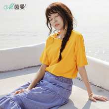 茵曼旗舰店全棉短袖T恤衫2018夏装新款宽松显瘦百搭半截袖ins上衣图片