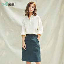 茵曼旗舰店灯芯绒半身裙女复古2018秋冬装新款百搭高腰包臀裙中裙图片
