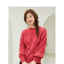 茵曼旗舰店灯笼袖提花套头毛衣女2018冬装新款韩版显瘦打底针织衫图片