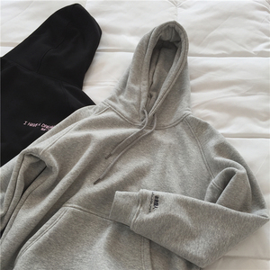 【新增薄款】muzi2019春重工韩版套头加绒加厚宽松连帽卫衣女灰黑