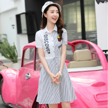 西子小荷条纹衬衫连衣裙女2018春夏装新款显瘦中长款少女学生裙子图片