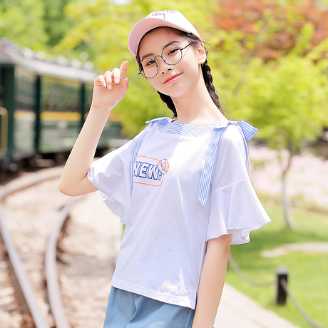 西子小荷短袖女2018新款宽松韩版学生百搭显瘦夏装少女半袖上衣商品大图
