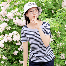 西子小荷酷短袖t恤女街头2018夏装新款韩版条纹少女上衣半袖学院图片