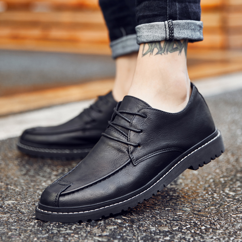 Casual leather shoes for men, Korean version, soft leather shoes, spring trend, young British small leather shoes for men, lace up beanie shoes