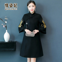 唐装旗袍中国风复古盘扣改良汉服夹棉毛呢外套冬季加厚呢子大衣图片