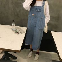 牛仔背带裙夏学生宽松显瘦连衣裙 学院风中长款 韩版 2018新品 女裙子