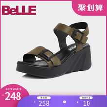 BQL33BL8 牛皮松糕厚底坡跟女鞋 夏新商场同款 百丽凉鞋
