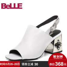 聚Belle/百丽凉鞋夏专柜同款牛皮粗高跟后空女鞋BPD30BL7
