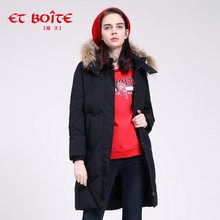 Et Boite/法文箱子中长款毛领带帽加厚保暖羽绒服外套女E182K034图片