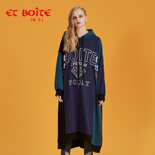 Et Boite/法文箱子秋季潮流超长款印绣花带帽T恤卫衣女E182C213图片