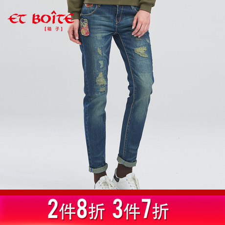 Et Boite/法文箱子秋季直筒裤花布补丁牛仔裤女长裤E9A156商品大图