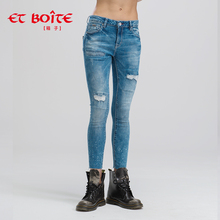 Et Boite/法文箱子复古时尚裤破洞波点八分牛仔裤女E3A100图片