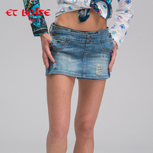 Et Boite/法文箱子夏季时尚水洗破洞拼接短牛仔裤裙女热裤E7A126图片