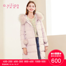 阿依莲2018冬季新款时尚A型女装外套中长款大毛领连帽保暖羽绒服图片