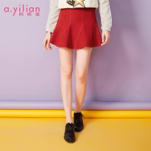 阿依莲2018冬季新款优雅淑女ol百搭女装简洁修身收腰红裙单裙图片