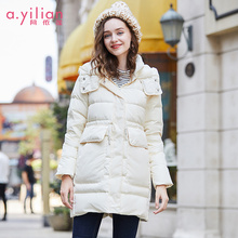 阿依莲2018冬季新款时尚韩版百搭羽绒服中长款大毛领连帽女修身图片