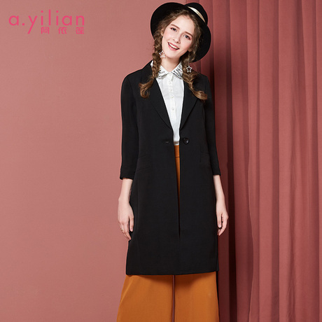 阿依莲韩版时尚过膝长款西服女2018秋季新款气质名媛OL西装外套商品大图