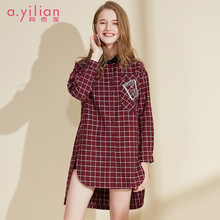 阿依莲2018秋季时尚韩版ulzzang衬衣女休闲百搭格子衬衫图片